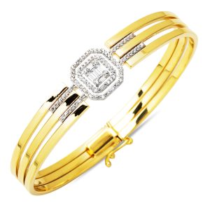 Kaburgalı Baguette Cuff Gold Bangle