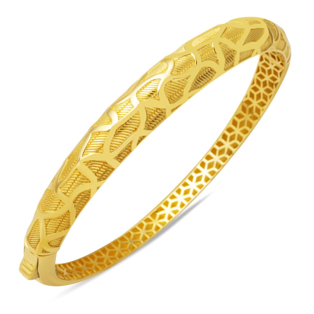 Plain Desenli 14 Karat Gold Cuff Bangle