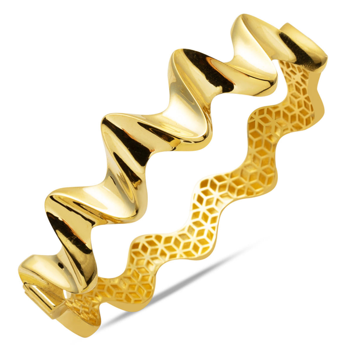 Zikzak Design Gold Cuff Bangle 14 Karat