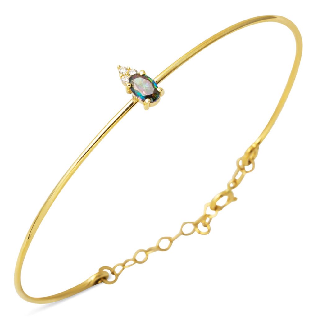 Obsidyen with Stones 14 Karat Gold Spor Bangle