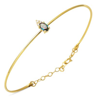 Obsidyen with Stones 14K Gold Spor Bracelet