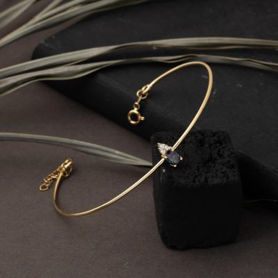 Obsidyen with Stones 14K Gold Spor Bracelet - 14K - 3.5g - EZ Gold