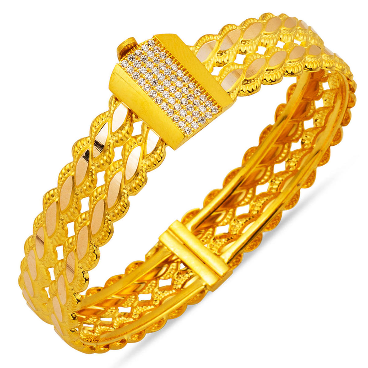 14 Carats İki Rangs Torsadé Or Manchette Jonc