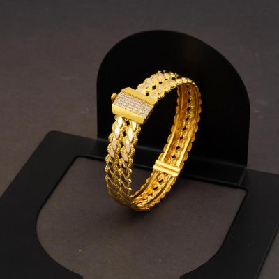 14K İki Row Twistedlı Gold Cuff Bracelet - 14K - 16g - EZ Gold