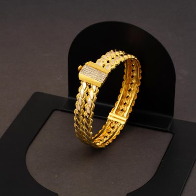 İki Rang Torsadée Or Manchette Bracelet - 14K - 14.14g - EZ Gold