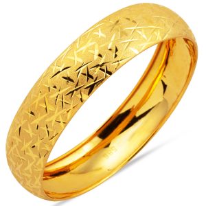14 Karat Kalem Desenli Kumlu Gold Bangle