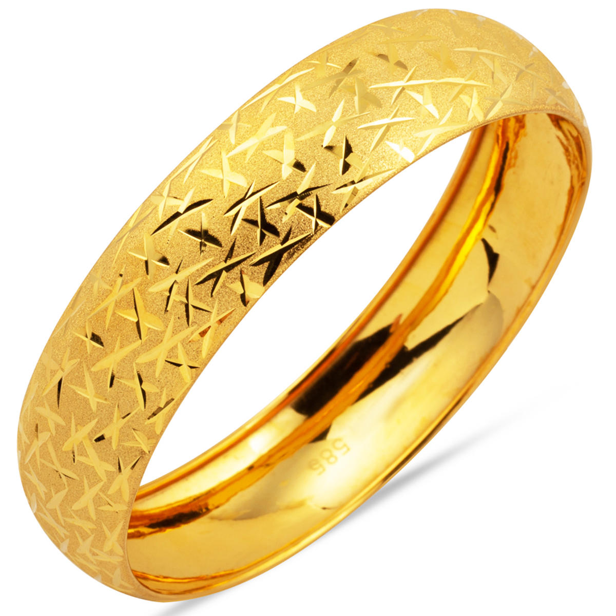 14 Karat Kalem Desenli Kumlu Gold Bangle