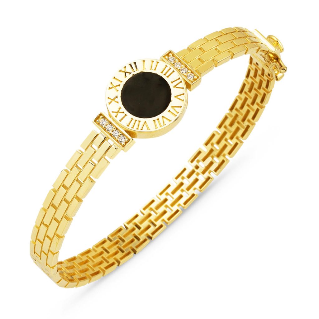 Enamel Romen Rakamlı 14 Karat Gold Cuff
