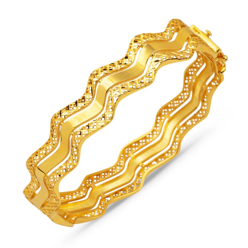 Zikzak Model Ajda 14 Karat Gold Cuff Bangle