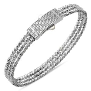 14 Karat Ball Beaded White Gold Cuff Bangle
