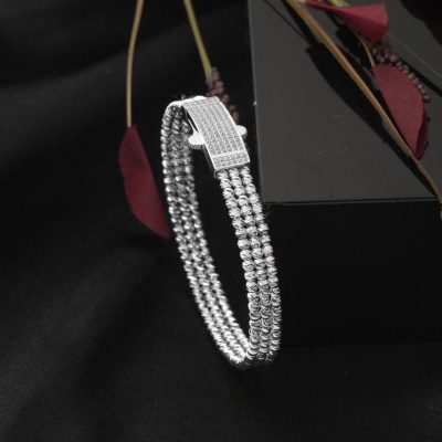 14K Doric Beaded White Gold Cuff Bracelet - 14K - 16.5g - EZ Gold
