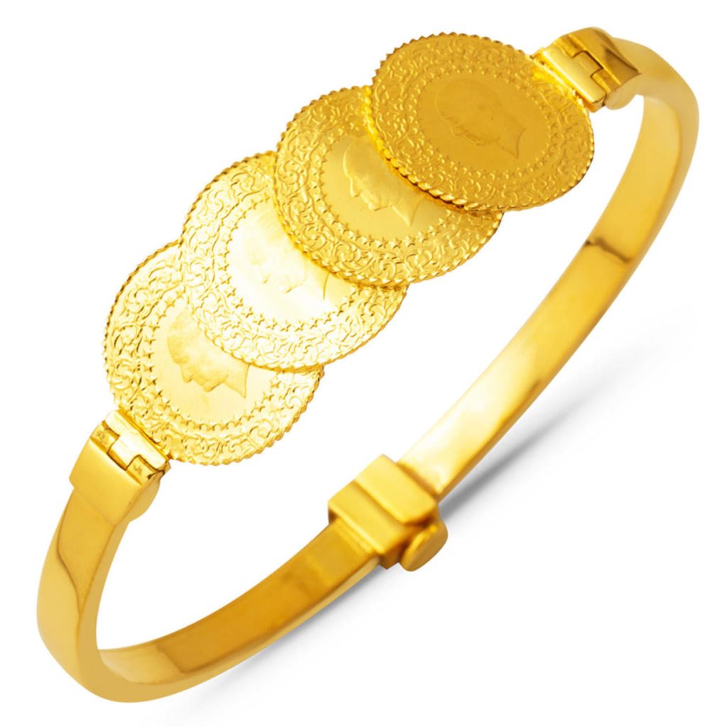 4 Quarter Gold 14 Karat Cuff Gold Bracelet