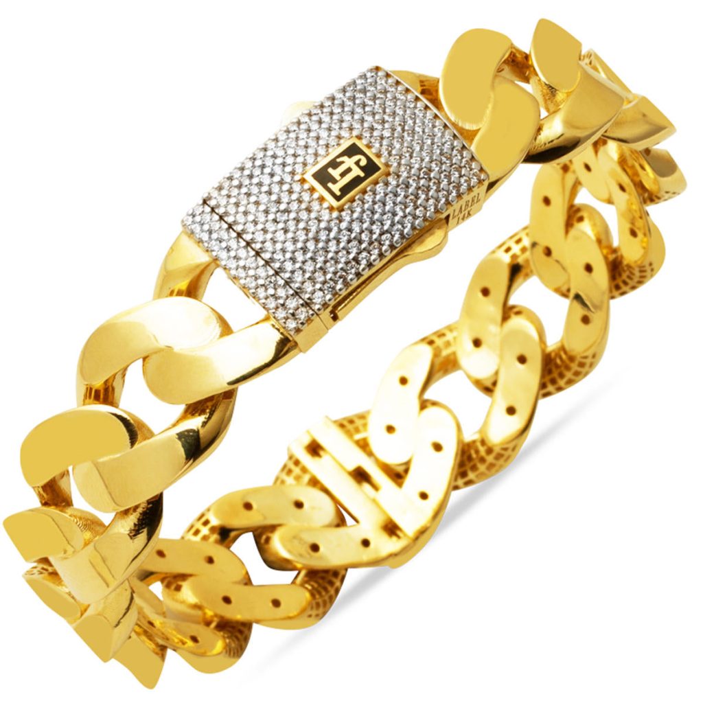 14 Karat with Stones Curb Cuff Gold Bangle