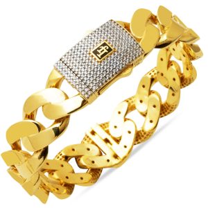 14 Karat with Stones Curb Cuff Gold Bangle