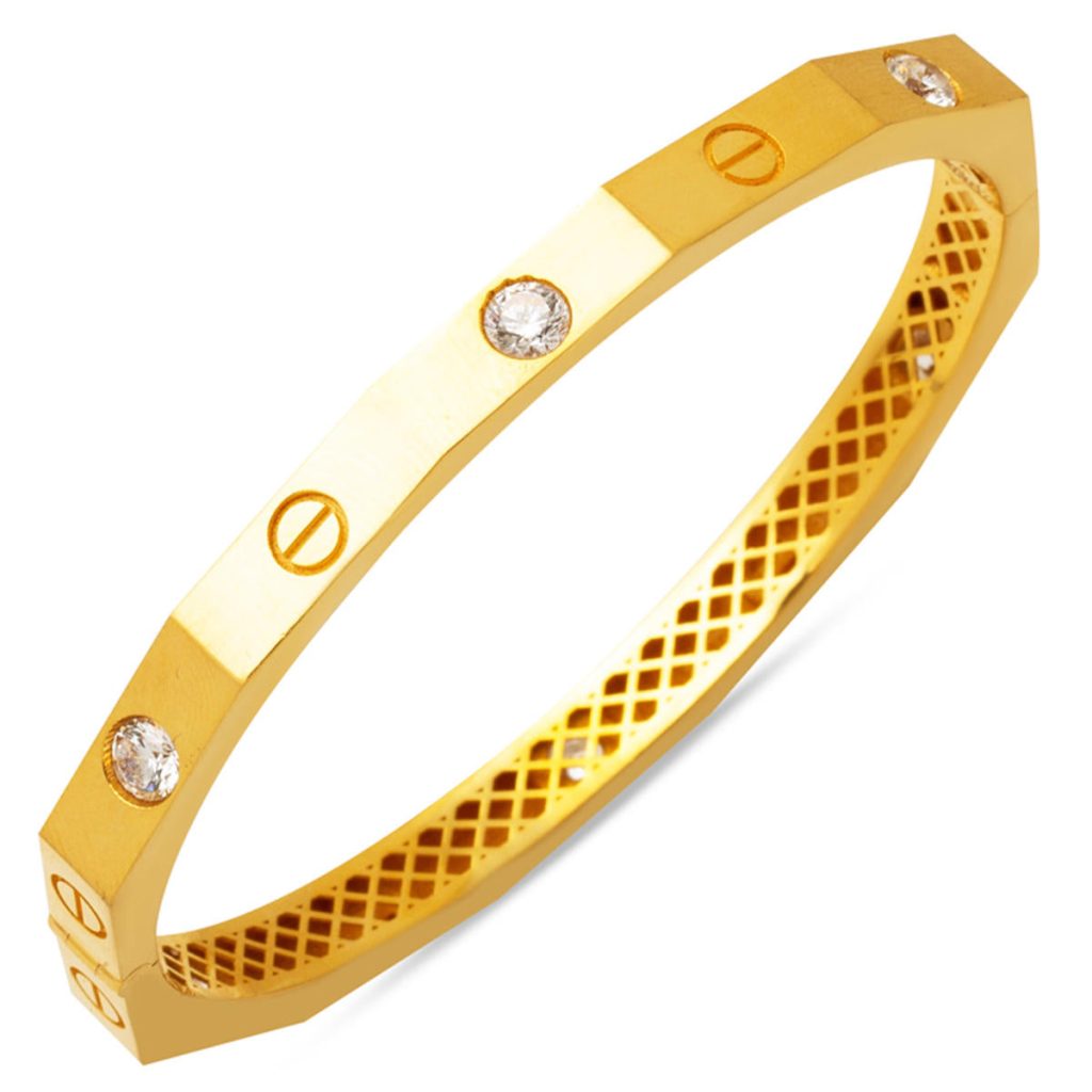 Köşeli with Stones 22 Karat Kartiyer Gold Cuff Bangle