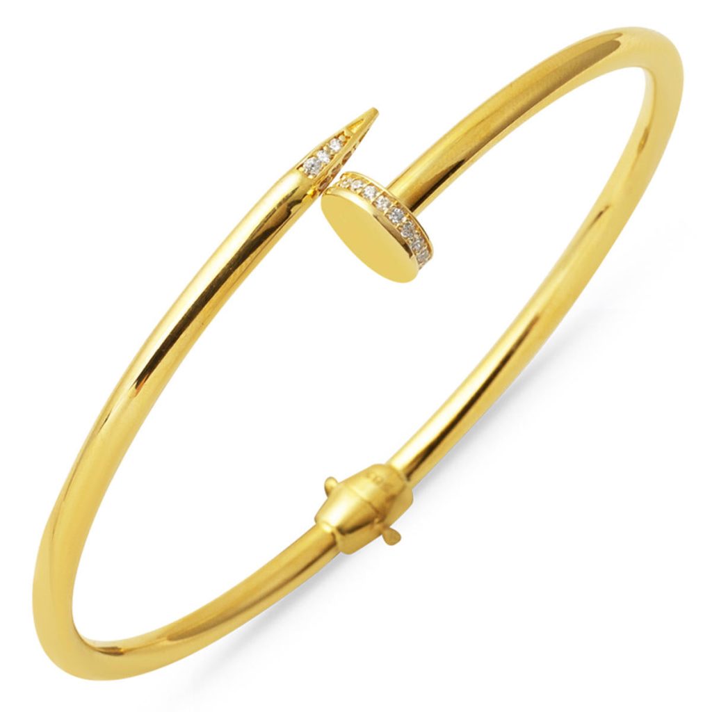 14 Karat with Stones Spiked Cuff Gold Bangle