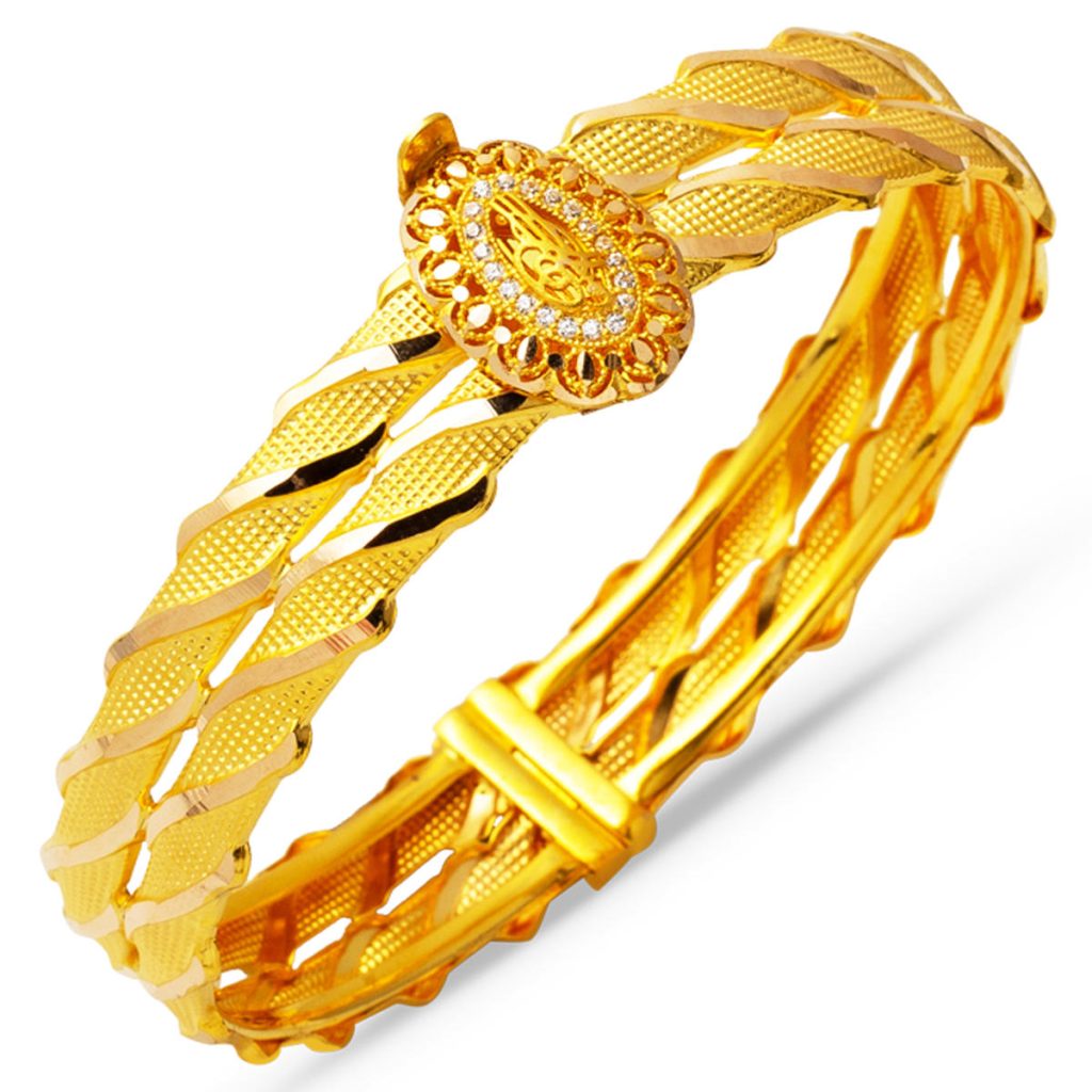 Ottoman Tughra Kesik Twisted Gold Cuff Bangle