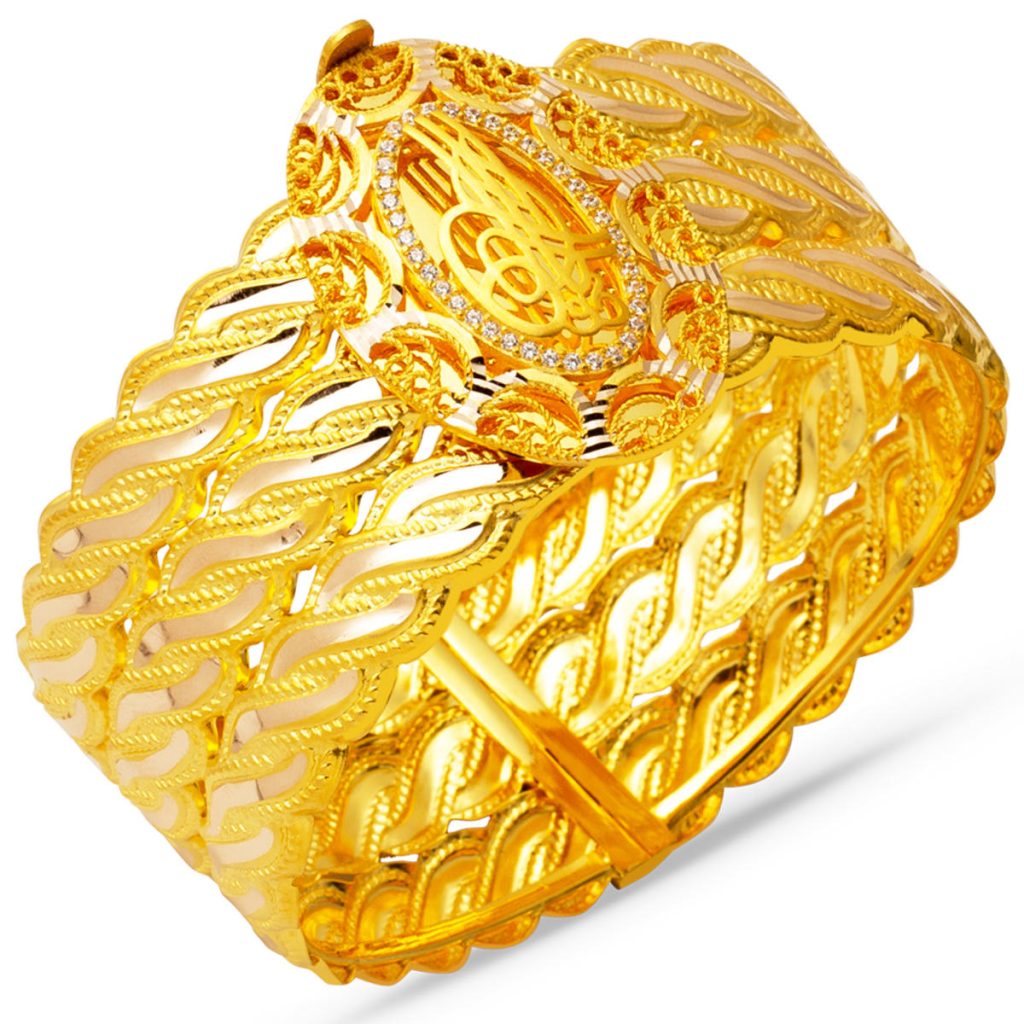 Braided Twistedlı 14 Karat Tughra Cuff Bangle