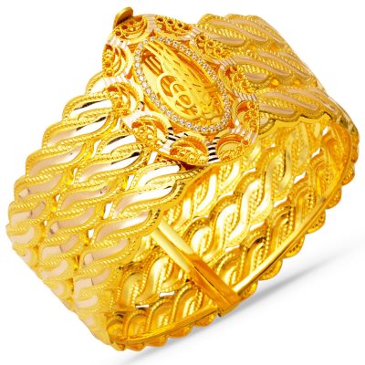 Tressé Torsadélı 14 Carats avec Monogramme Manchette Bracelet