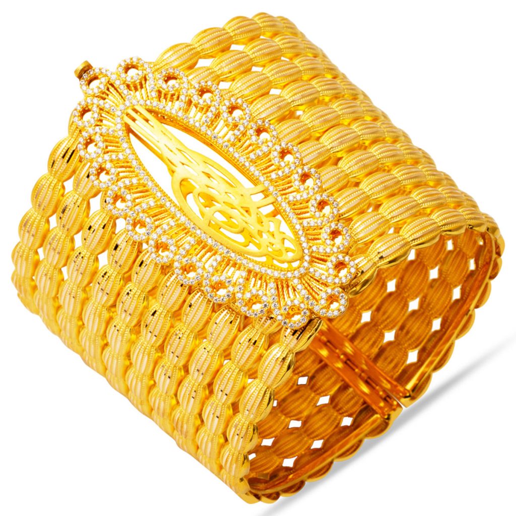 Midye Twisted Large Tughra Gold Cuff Bangle