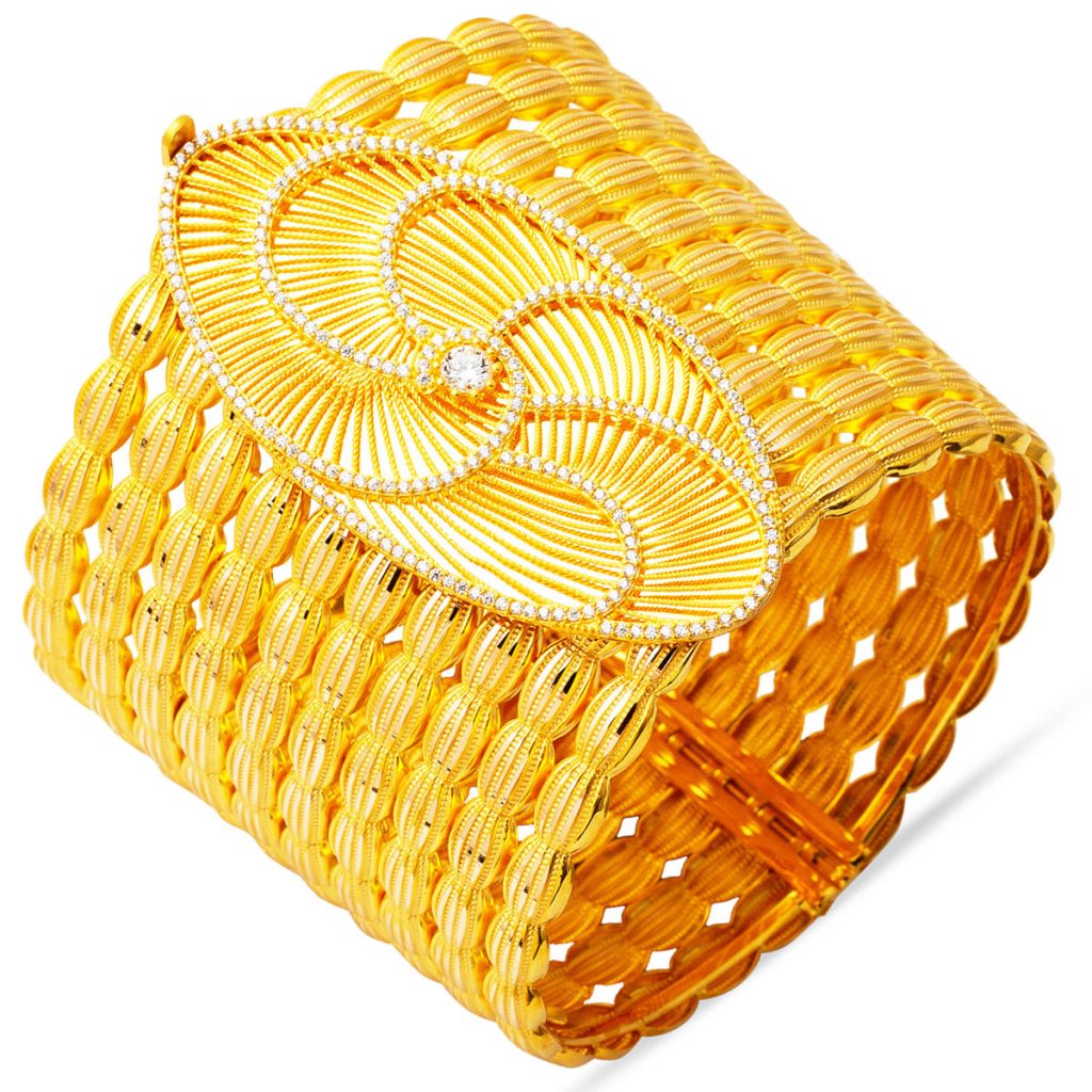 Modern Design Midye Twistedlı Kilitli Gold Bangle