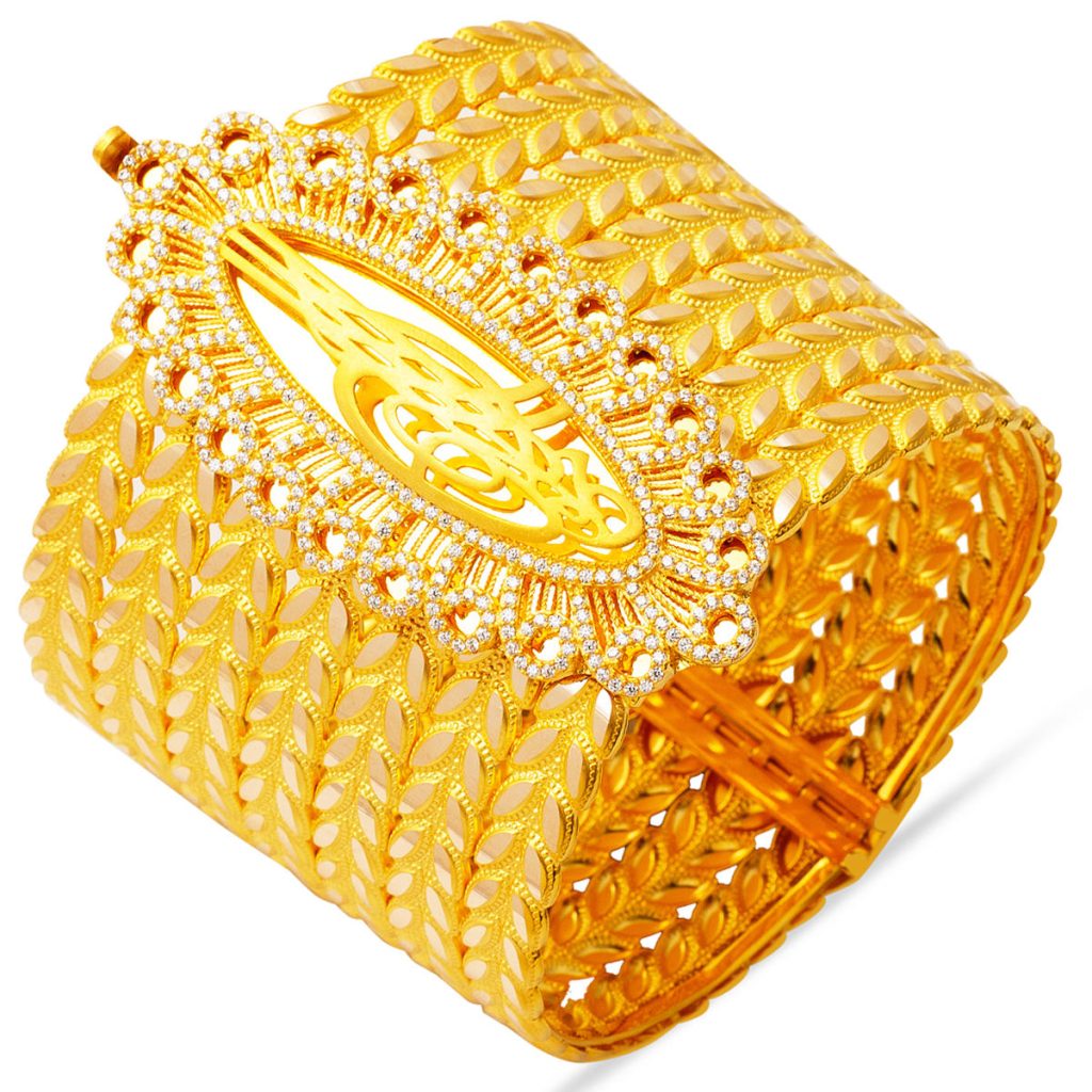 Başak Twistedlı Large Tughra Cuff Gold Bangle