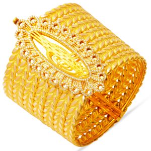 Başak Twistedlı Large Tughra Cuff Gold Bangle