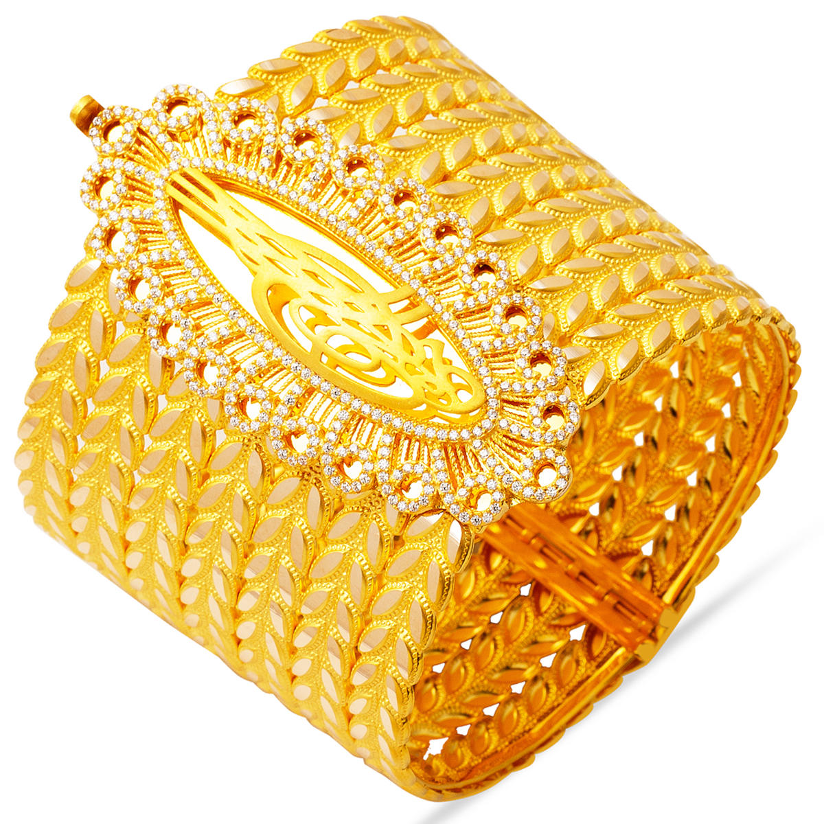 Başak Twistedlı Large Tughra Cuff Gold Bangle