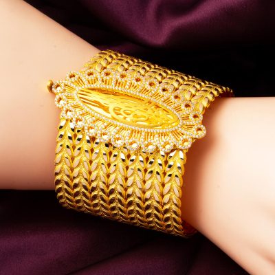 Başak Torsadée Büyük avec Monogramme Manchette Or Bracelet - 14K - 50.5g - EZ Gold