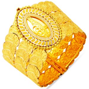 Resat Baskılı Tughra Ball Gold Cuff Bangle