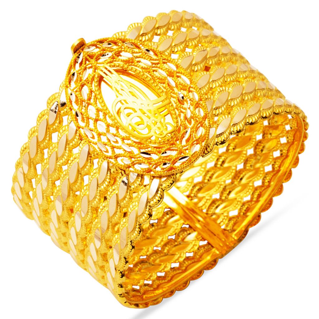 Plain 3’lü Twistedlı Tughra Gold Cuff Bangle