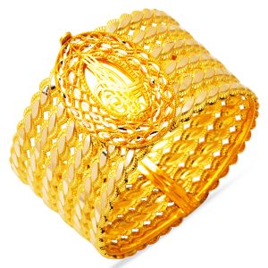 Plain 3’lü Twistedlı Tughra Gold Cuff Bangle