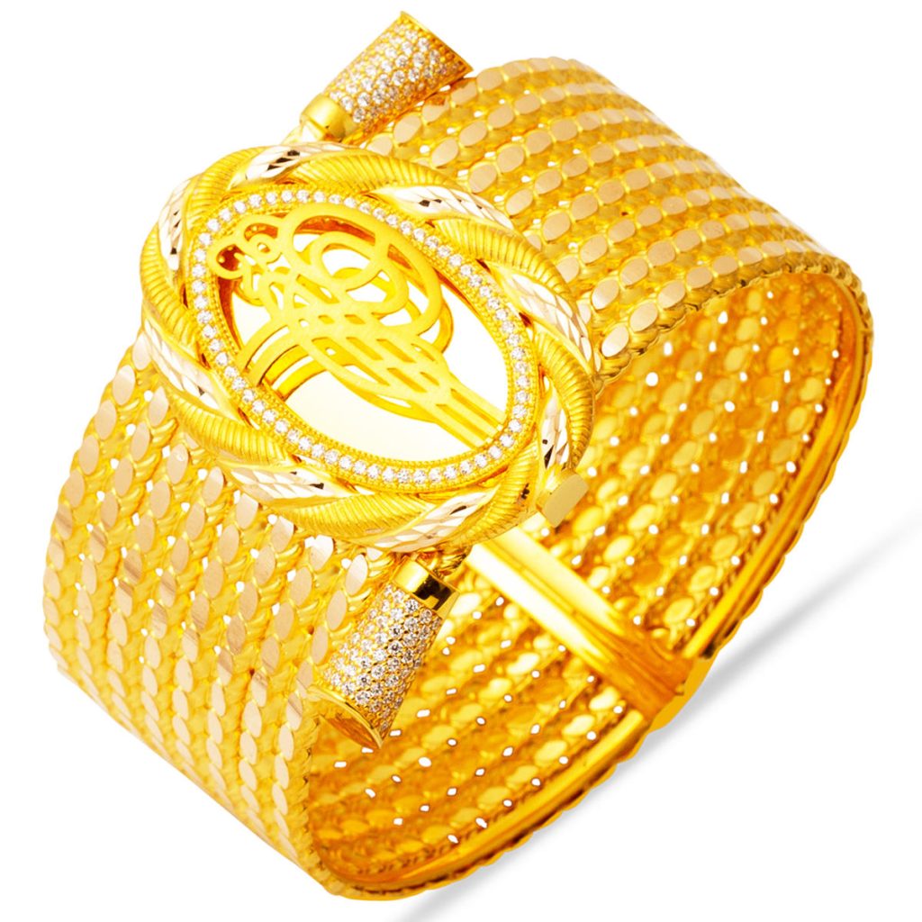 Fiyonk Twisted Tughra Gold Cuff Bangle
