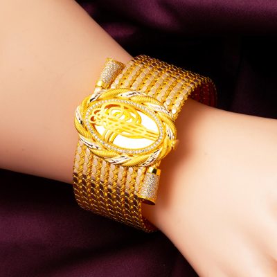 Fiyonk Twisted with Monogram Gold Cuff Bracelet - 14K - 32g - EZ Gold