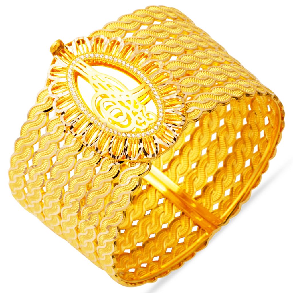 Saç Wovenlü Tughra Cuff Gold Bangle