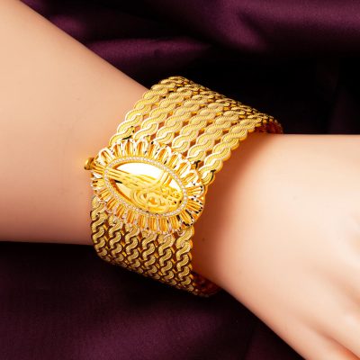 Saç Tressélü avec Monogramme Manchette Or Bracelet - 14K - 31.5g - EZ Gold