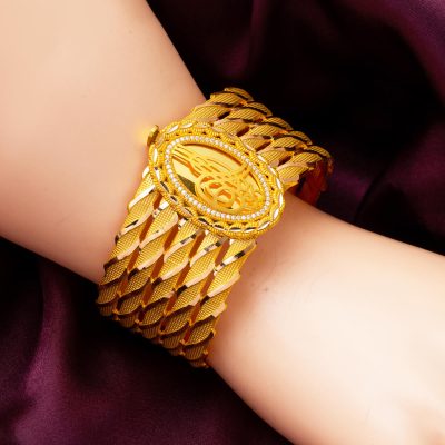 Tuğralı Kesik Burma Altın Kelepçe Bilezik - 14K - 27.8g - EZ Gold
