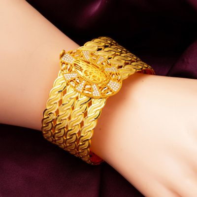 Saç Örgüsü Tuğralı Altın Kilitli Bilezik - 14K - 26.33g - EZ Gold