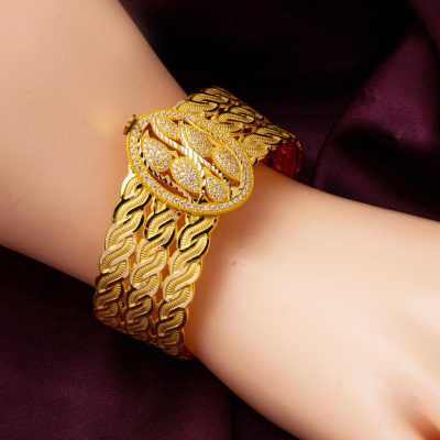 Tasarım Saç Örgüsü Altın Kelepçe Bilezik - 14K - 21.28g - EZ Gold