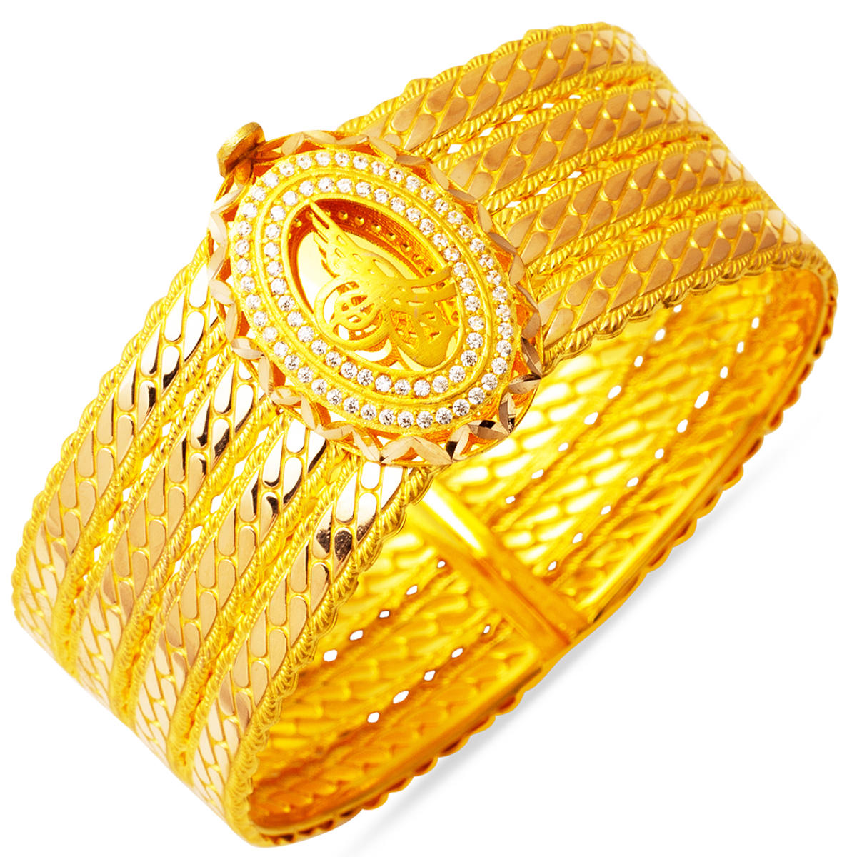 Curb Model Tughra Gold Cuff Bangle