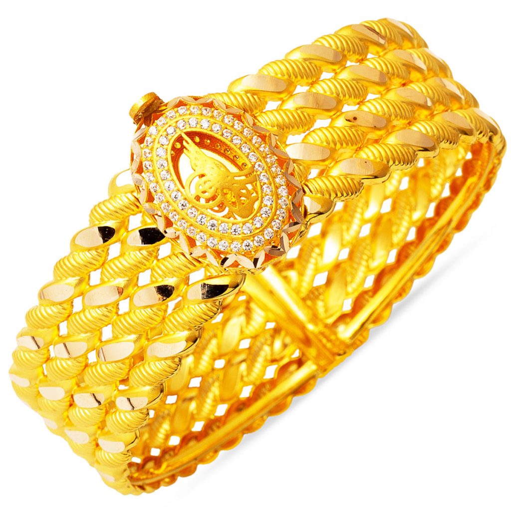 Twisted Tughra Cuff Gold Bangle