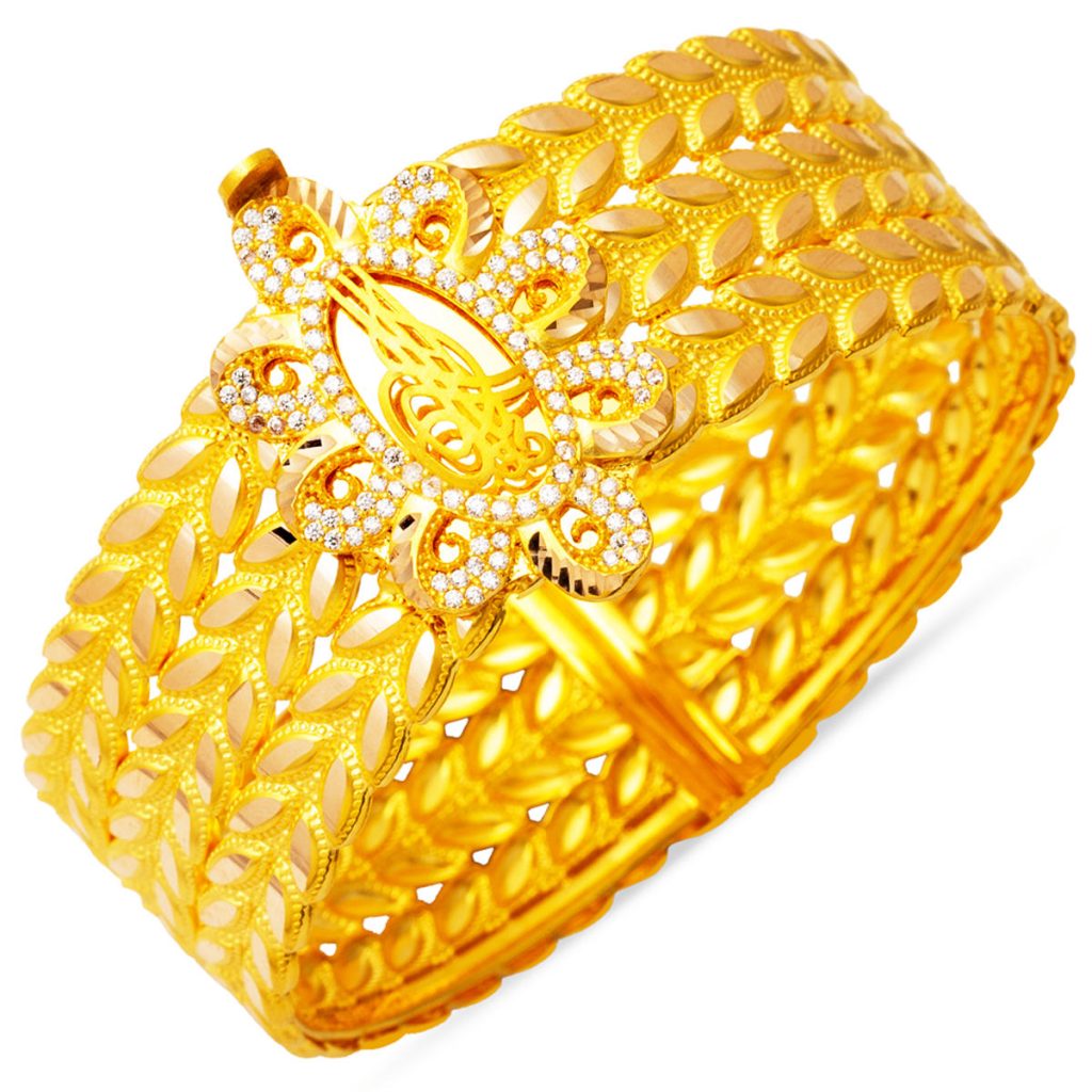 Başak Twisted Tughra Cuff Gold Bangle