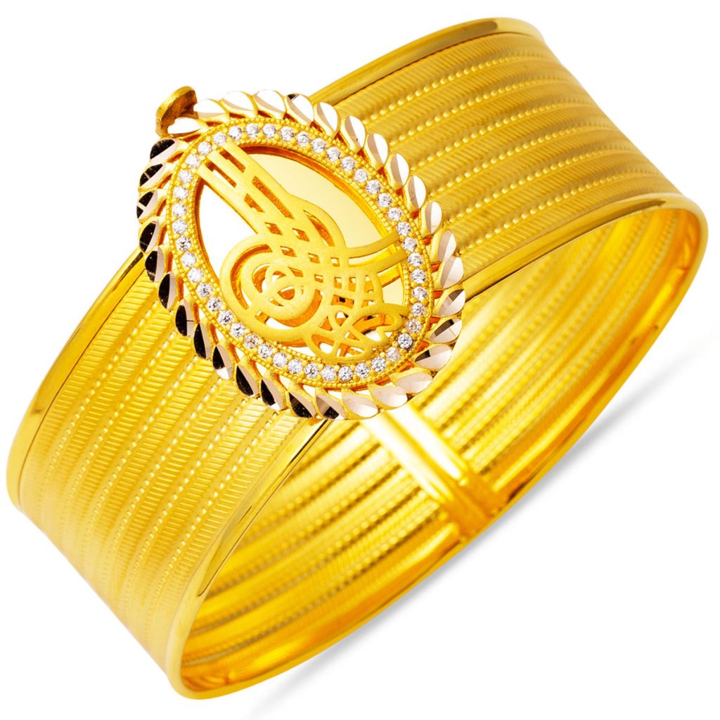 Trabzon Woven 7 Row Tughra Gold Cuff Bangle