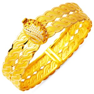 Saç Wovensü with Flowers Cuff Gold Bangle