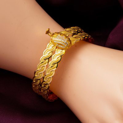 Saç Tressésü avec Fleurs Manchette Or Bracelet - 14K - 13.4g - EZ Gold