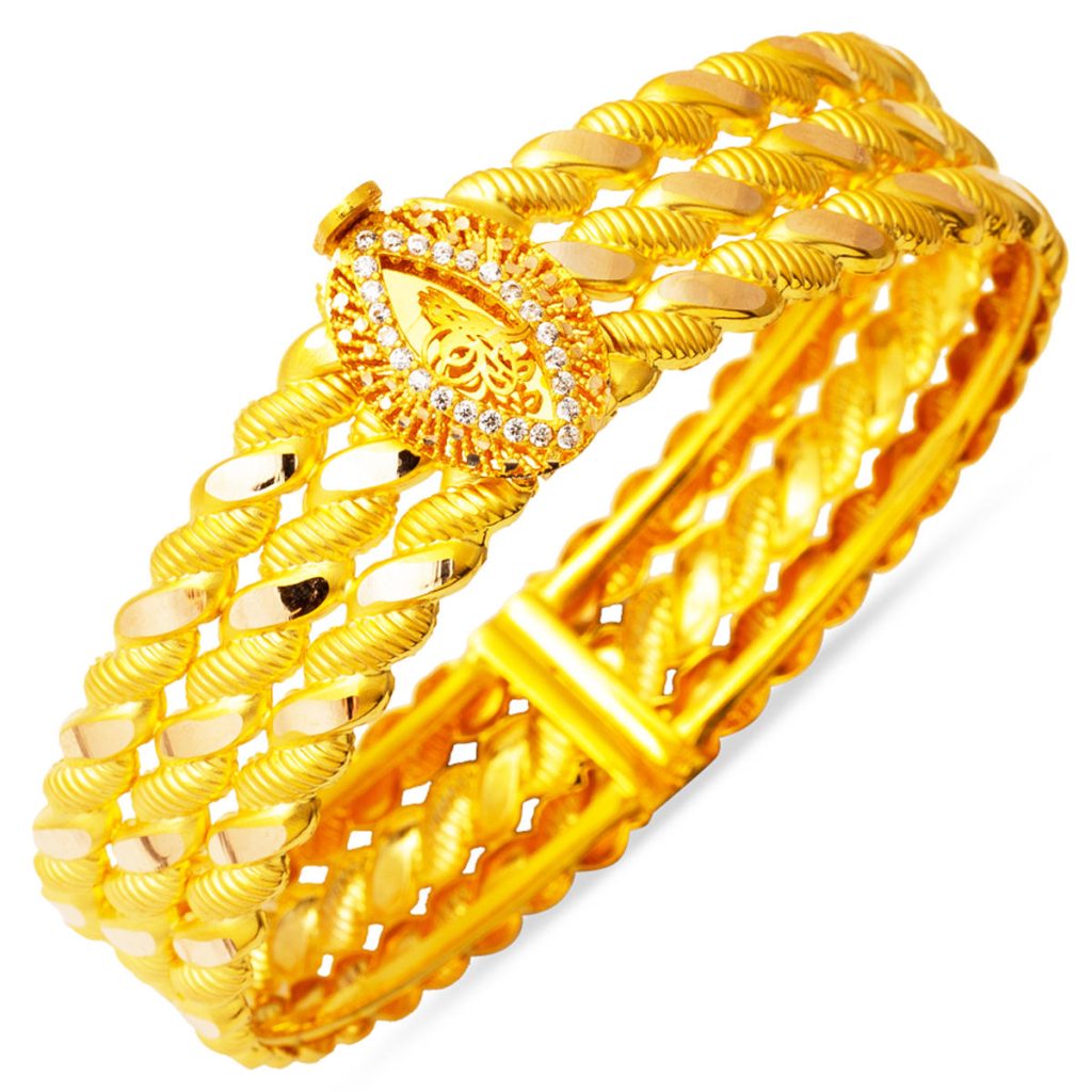 Twisted Tughra Kilitli Gold Bangle