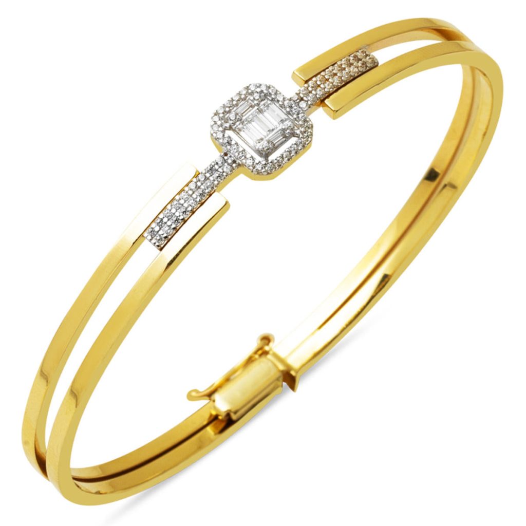 14 Karat Gold Baguette Cuff Bangle