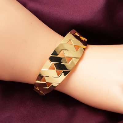 Zincir Motifli Gold Cuff Bracelet - 14K - 12.25g - EZ Gold