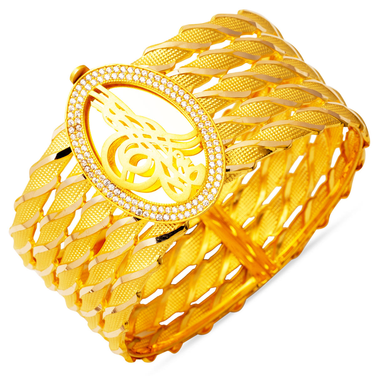 Kesik Twistedlı Ottoman Tuğrası Gold Cuff Bangle