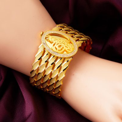 Kesik Burmalı Osmanlı Tuğrası Altın Kelepçe Bilezik - 14K - 26.59g - EZ Gold